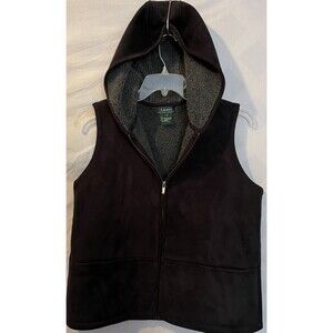 LAUREN RALPH LAUREN Suede Sherpa Lined Hooded Gray Equestrian Zip Vest M